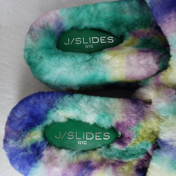 J. Slides Bryce Geniune Plush Sherling Multicolor Comfort Platform Slippers Sz 8 - Picture 7 of 11
